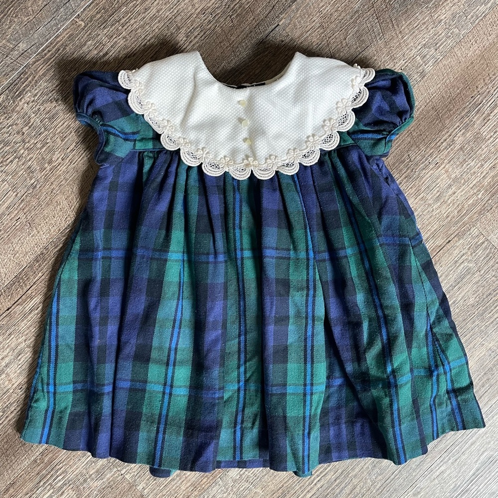 Vintage C.I. Castro plaid lace collar dress